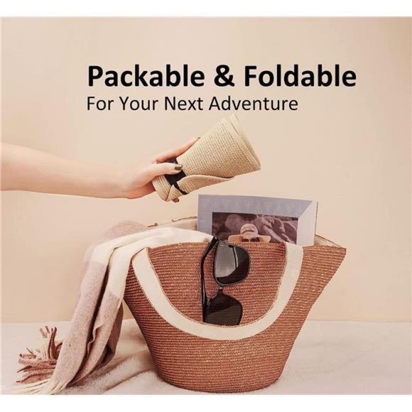 New Sun Visor Hats for Wome  Summer Ponytail Foldable Straw Beach Hat‎ UPF 50+ - Picture 4 of 7